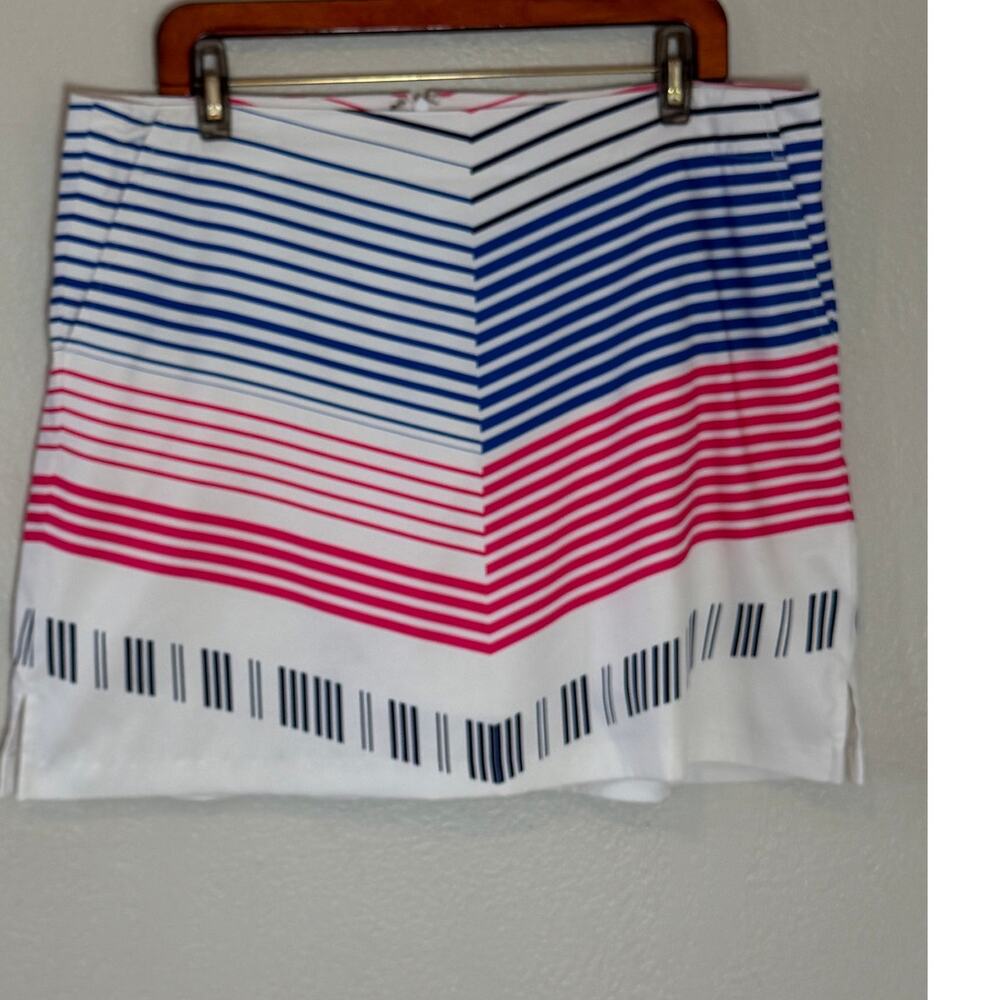 Women's Lady Hagan White Blue Pink Striped Golf Skort Front Pockets Size 14